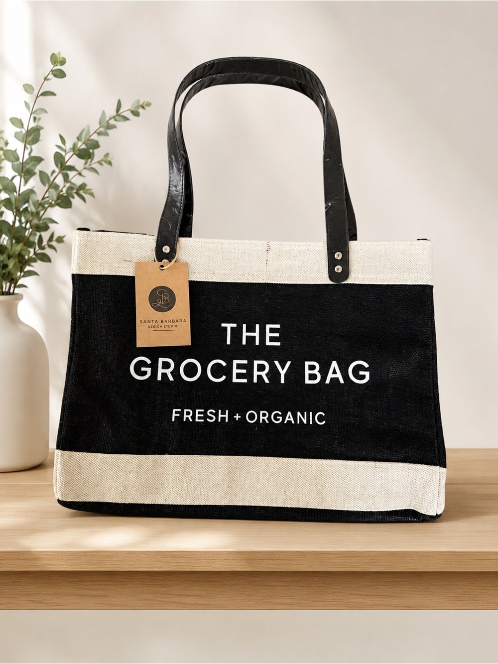 The Grocery Bag Fresh + Organic Canvas Tote in Black & Natural